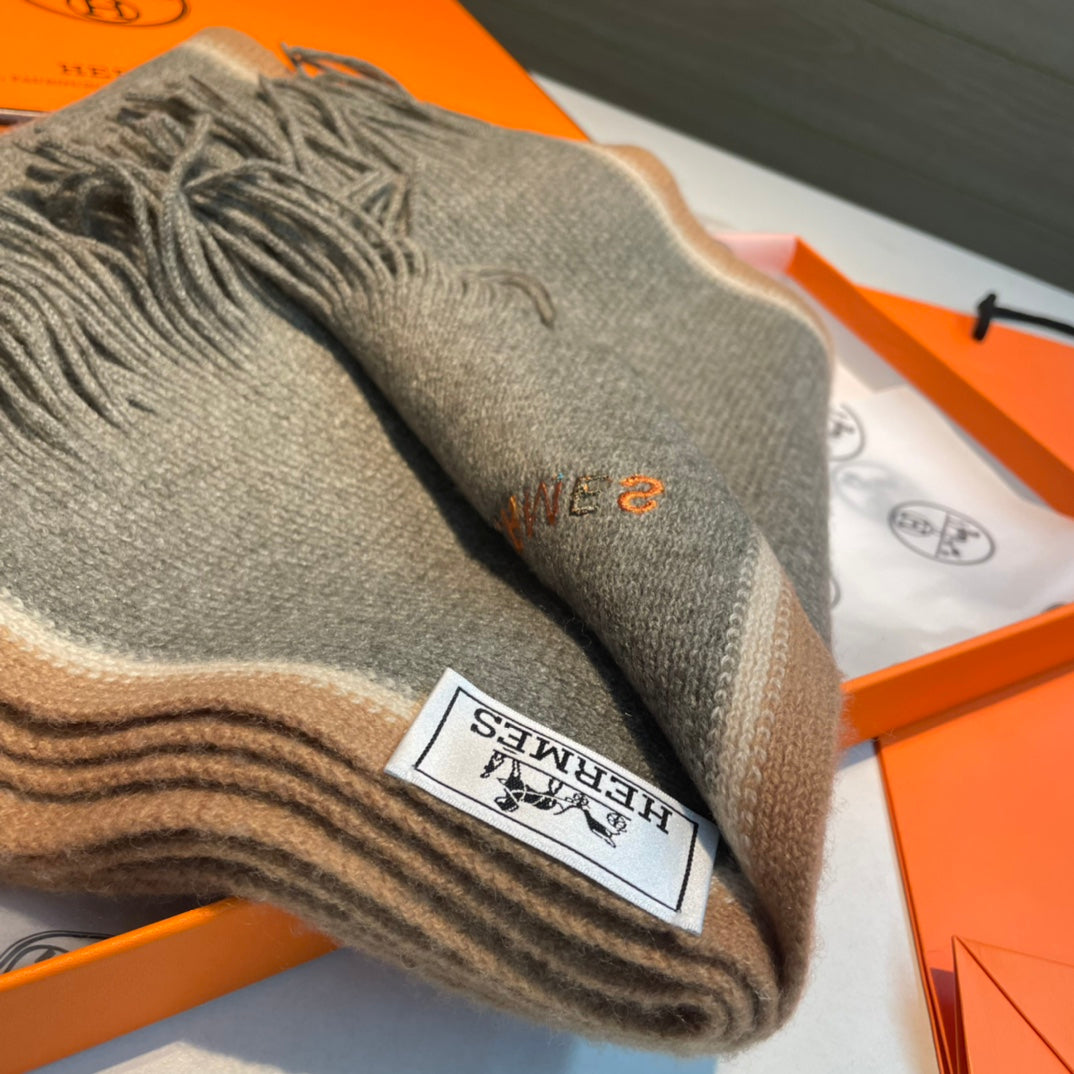 Scarf 180 CM Grey Green Mix White Brown Cashmere Knit 398250