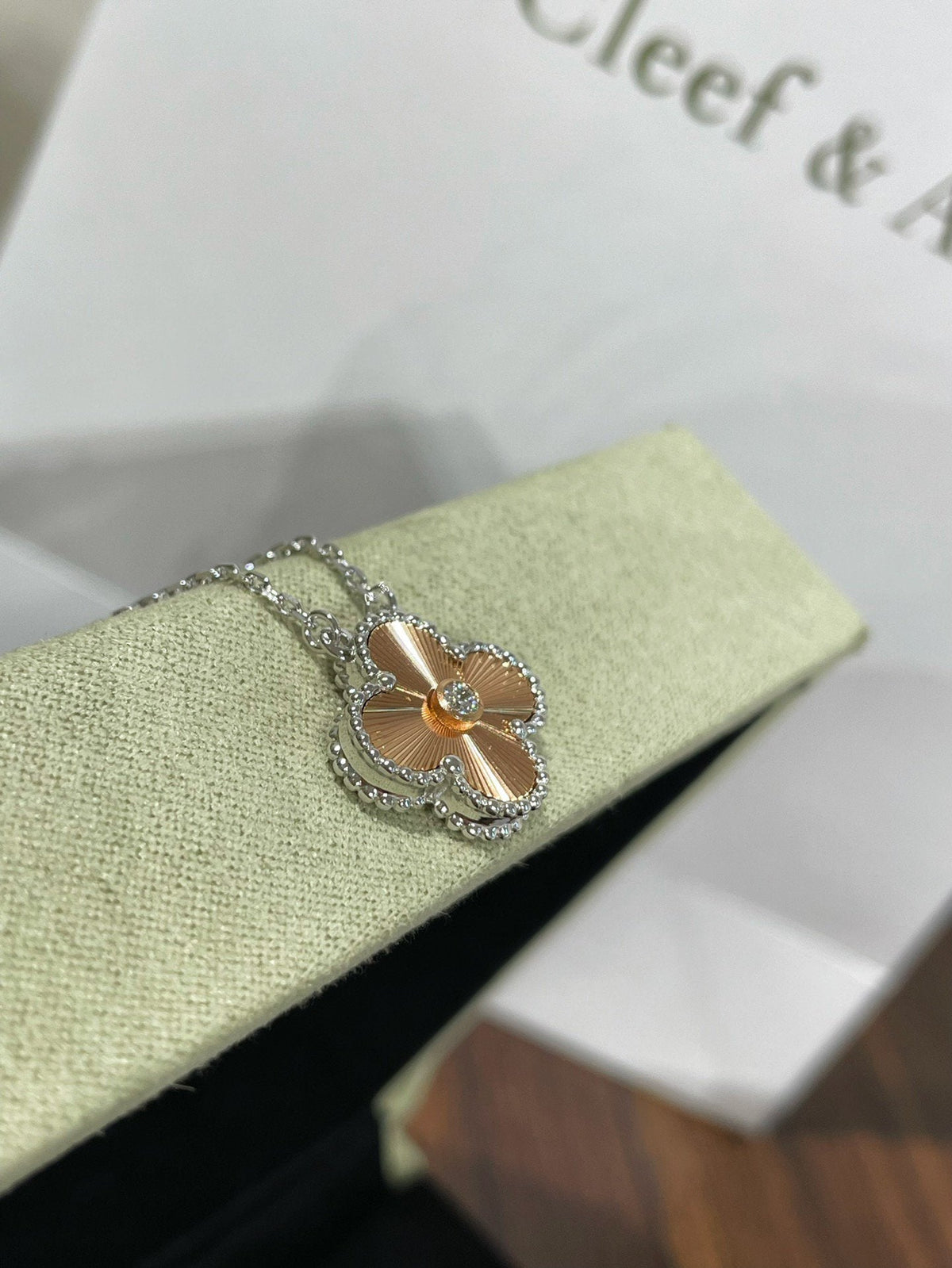 CLOVER 1 DIAMOND PINK GOLD SILVER NECKLACE