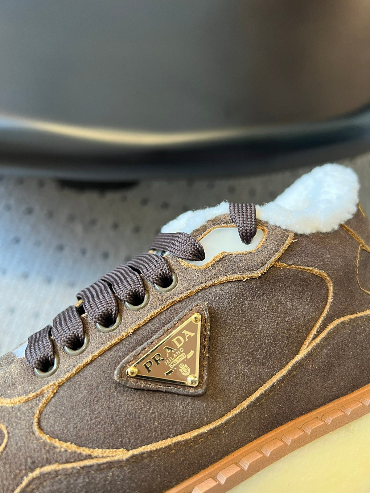 Prada 25s Mid-Top Sneaker Brown Suede And Wool 538432