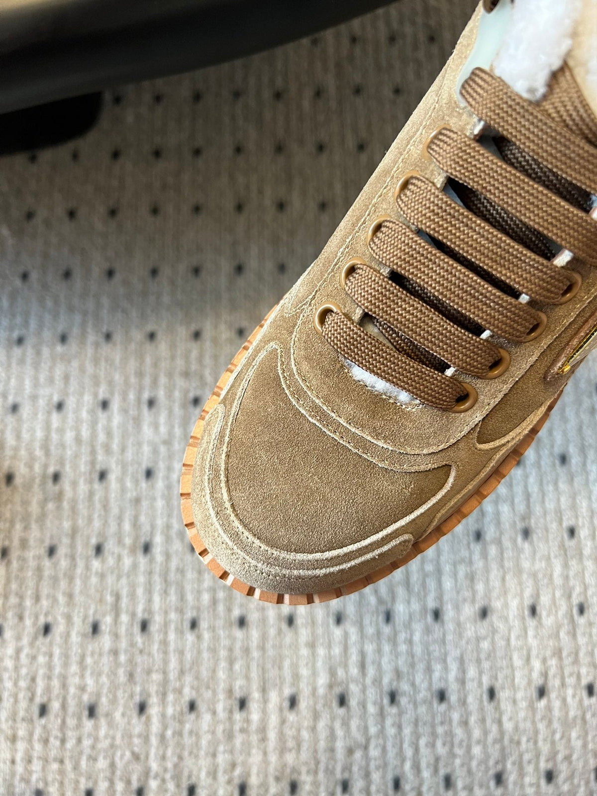 Prada 25s Mid-Top Sneaker Light Brown Suede And Wool 538433