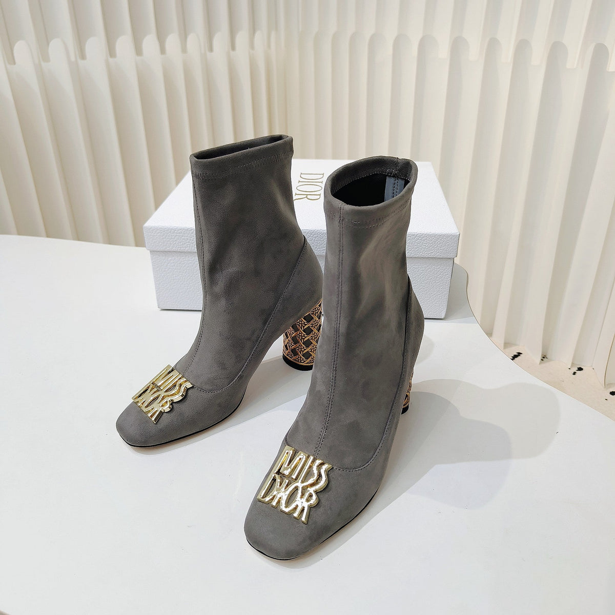 Miss Dior Ankle Boots 80mm Grey Suede 111378
