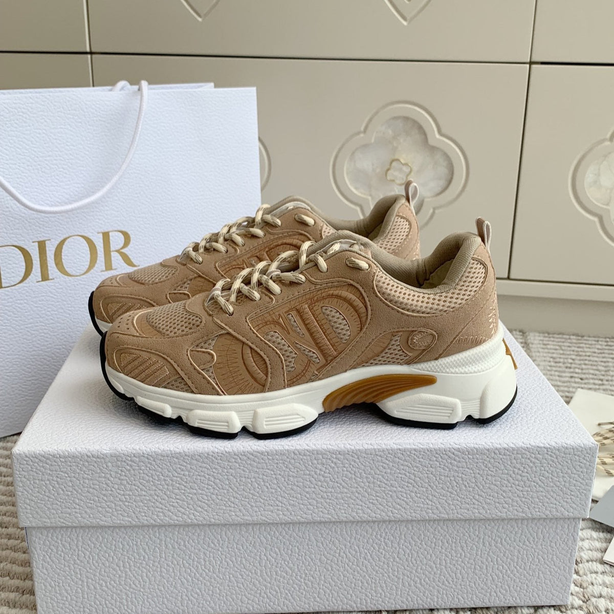CD Chrono Sneaker In Brown Mesh Fabric And Suede  105381
