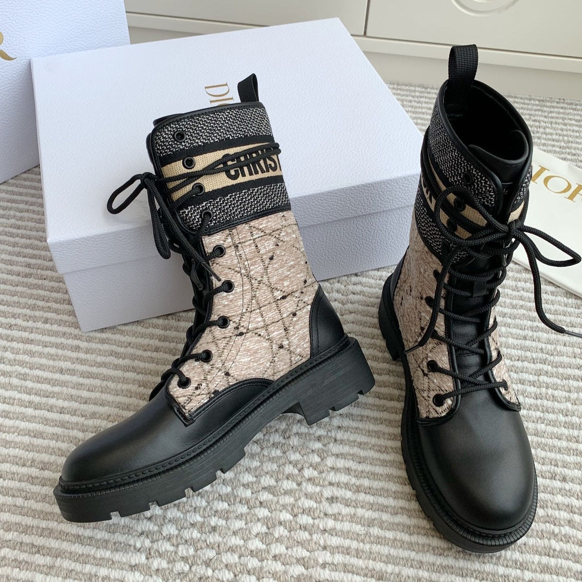 CD D-Major Ankle Boot In Dark Beige Mix Black Canvas And Cowhide 105071