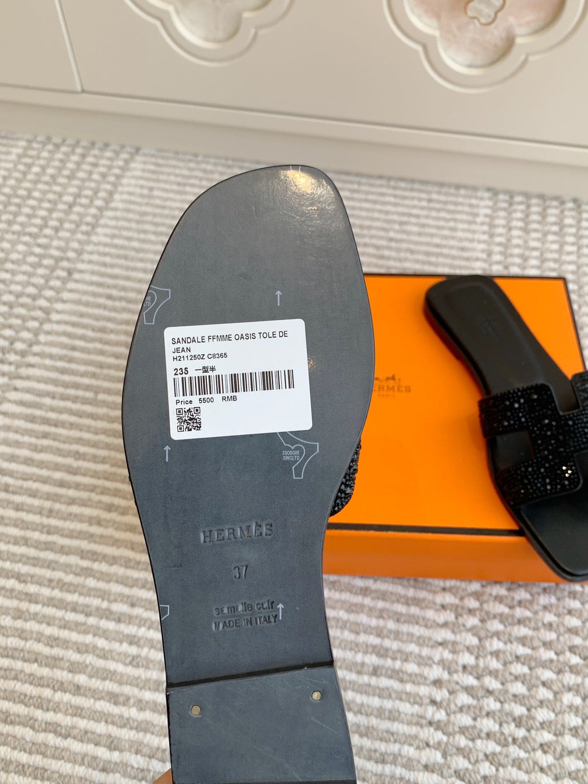 HM Oran Rhinestone Sandals Black Suede Goatskin 291391