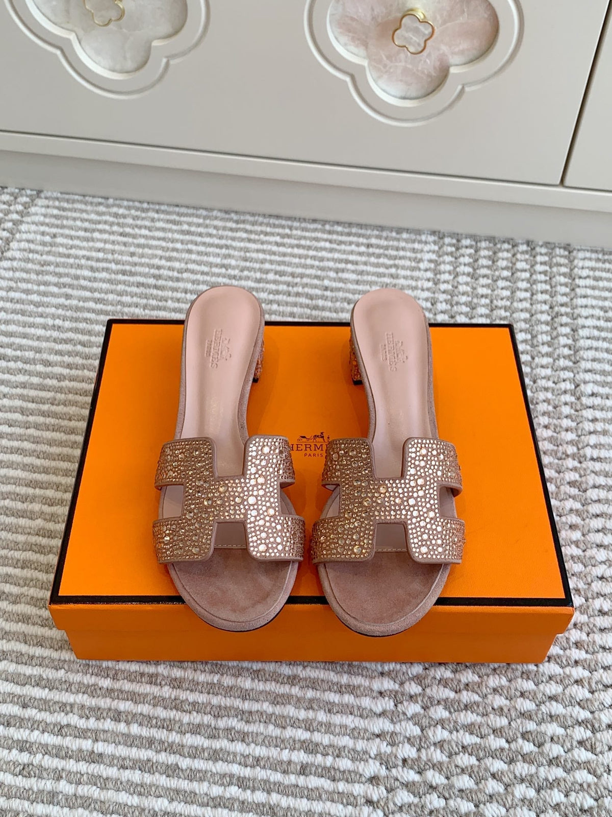 HM Oasis Sandal 50mm Pink Suede Goatskin 291394
