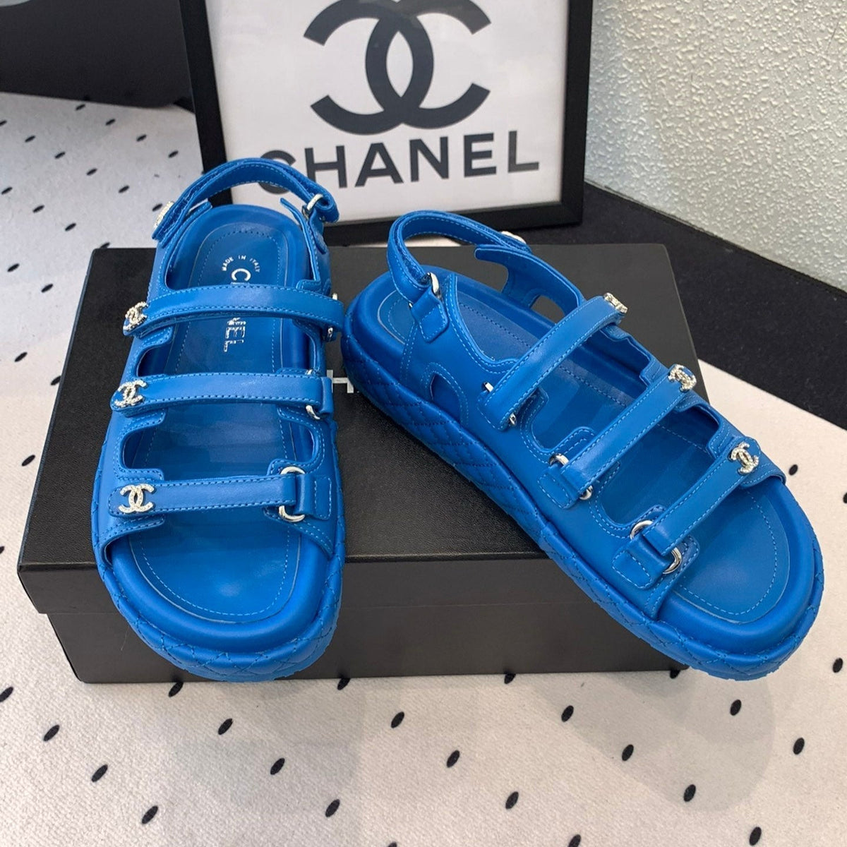 CC Sandals In Blue Lambskin 146998