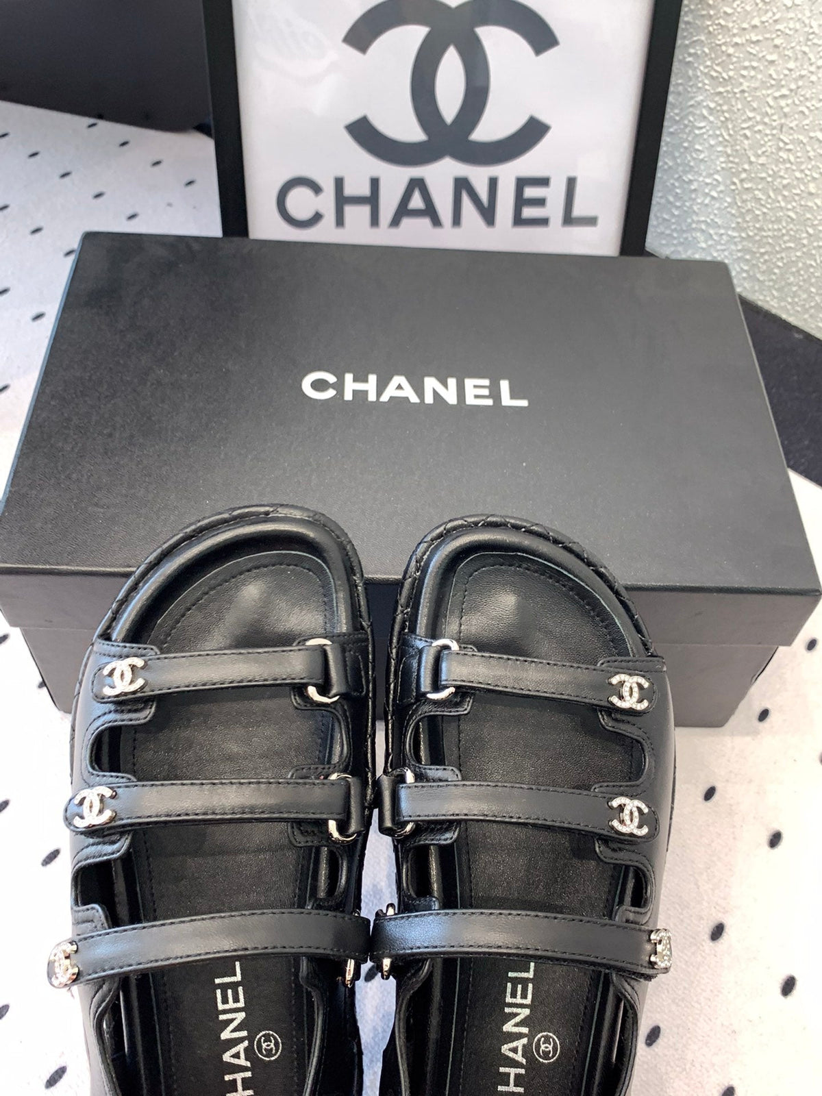 CC Sandals In Black Lambskin 147004