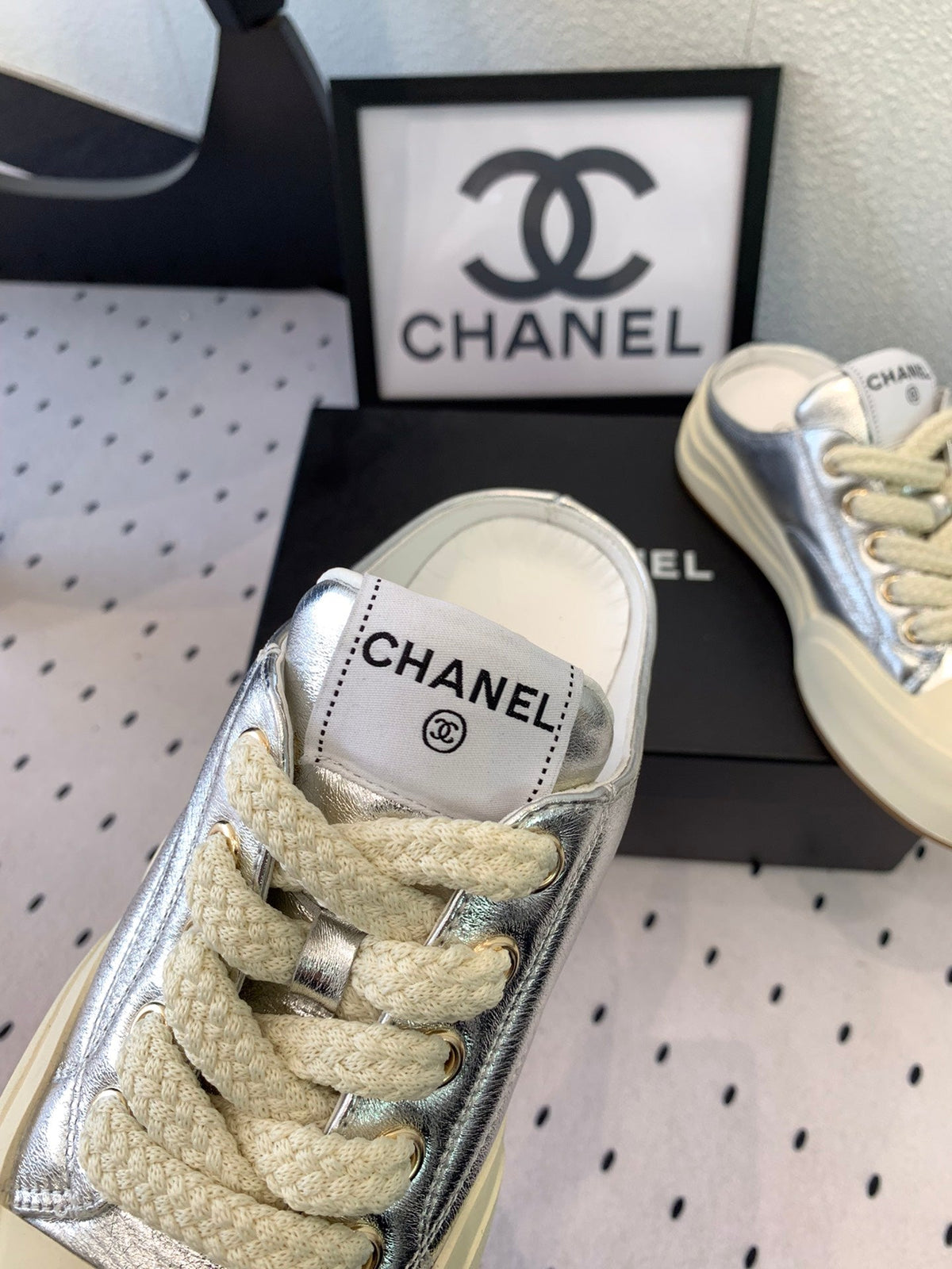 CC Mule Sneaker 50mm In Silver Cowhide 147071