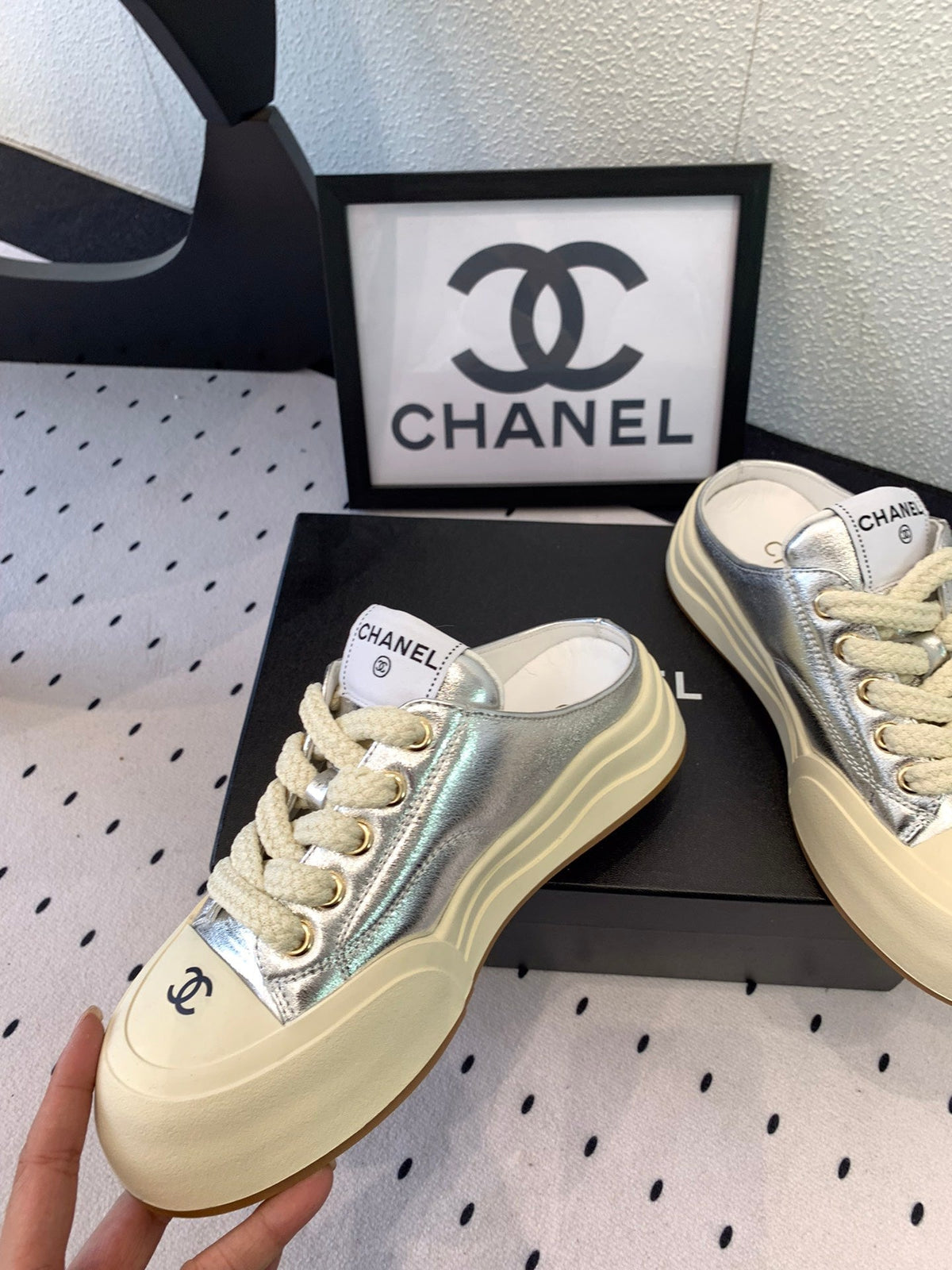 CC Mule Sneaker 50mm In Silver Cowhide 147071