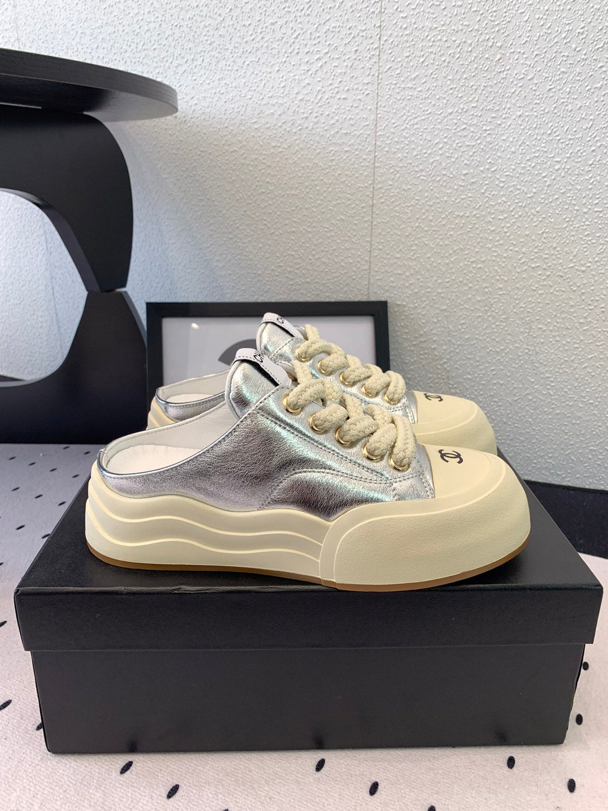 CC Mule Sneaker 50mm In Silver Cowhide 147071