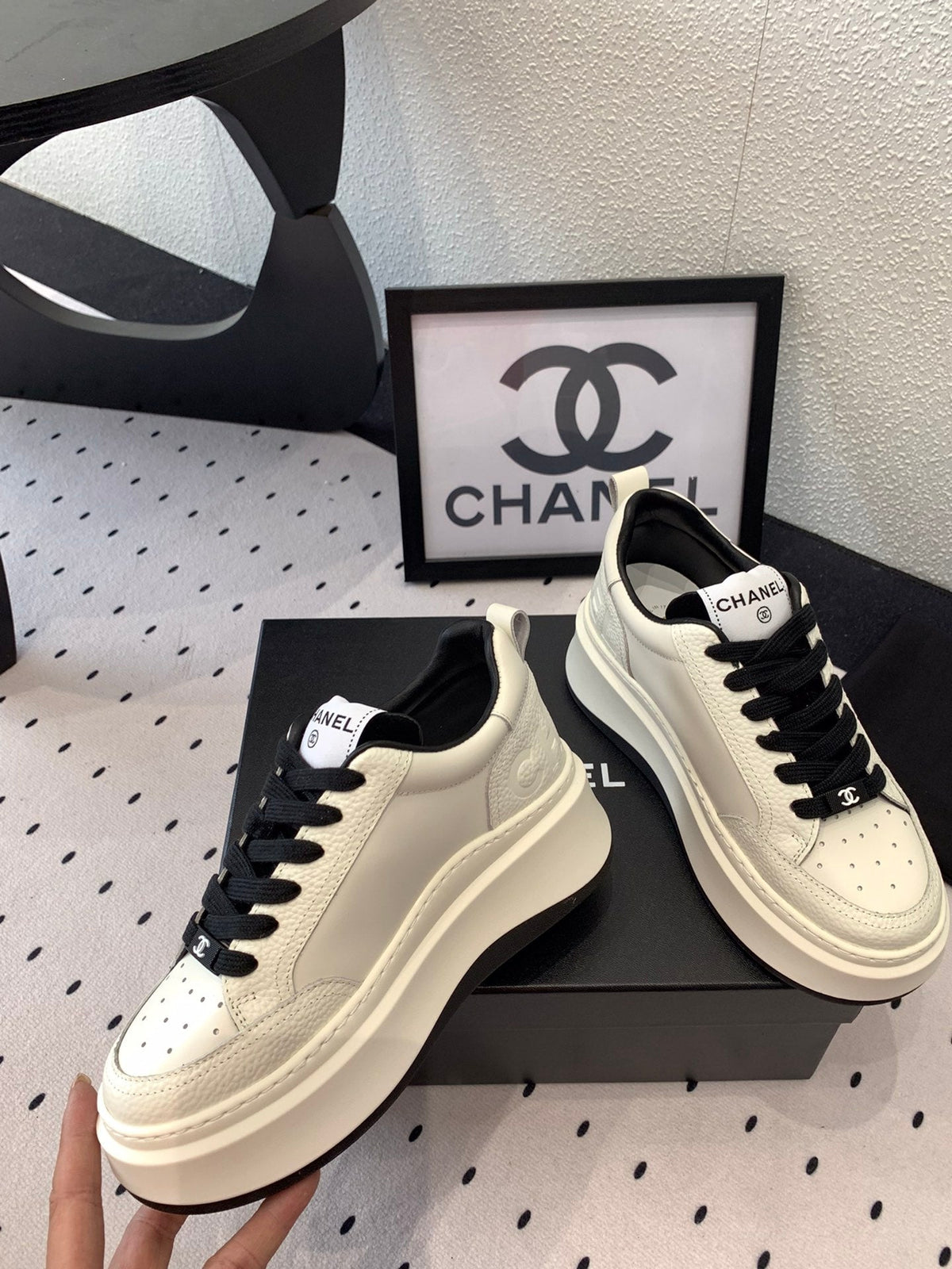 CC Sneaker In White Mix Black Cowhide 147102