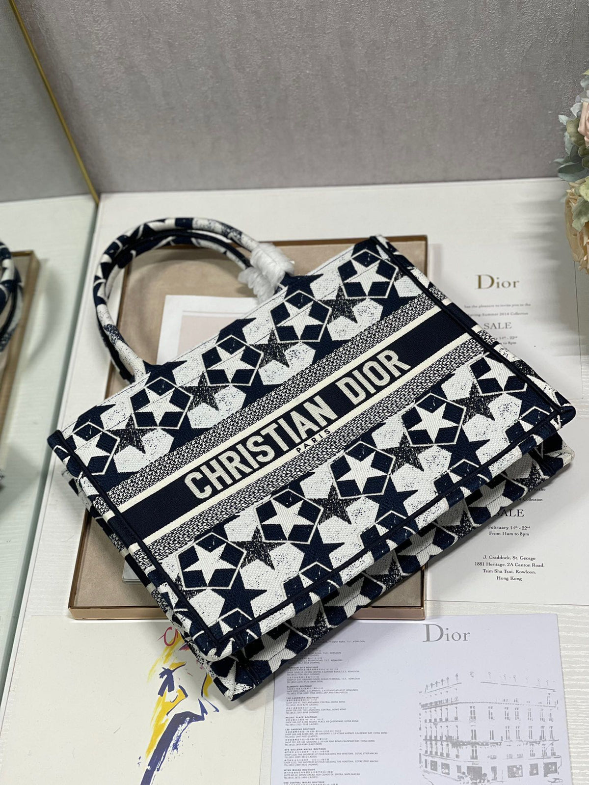 CD Five-pointed Star Book Tote 36cm Bag Blue White Canvas 336522