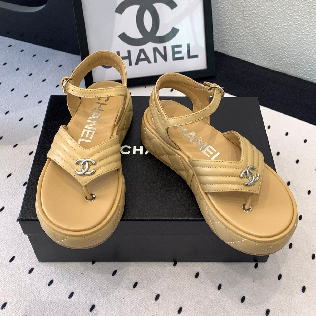 CC Thong Sandals In Dark Beige Lambskin 147040