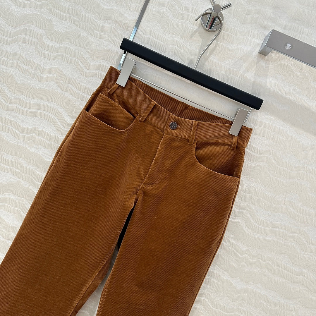 Celine Flared Velvet Pants Brown Cotton