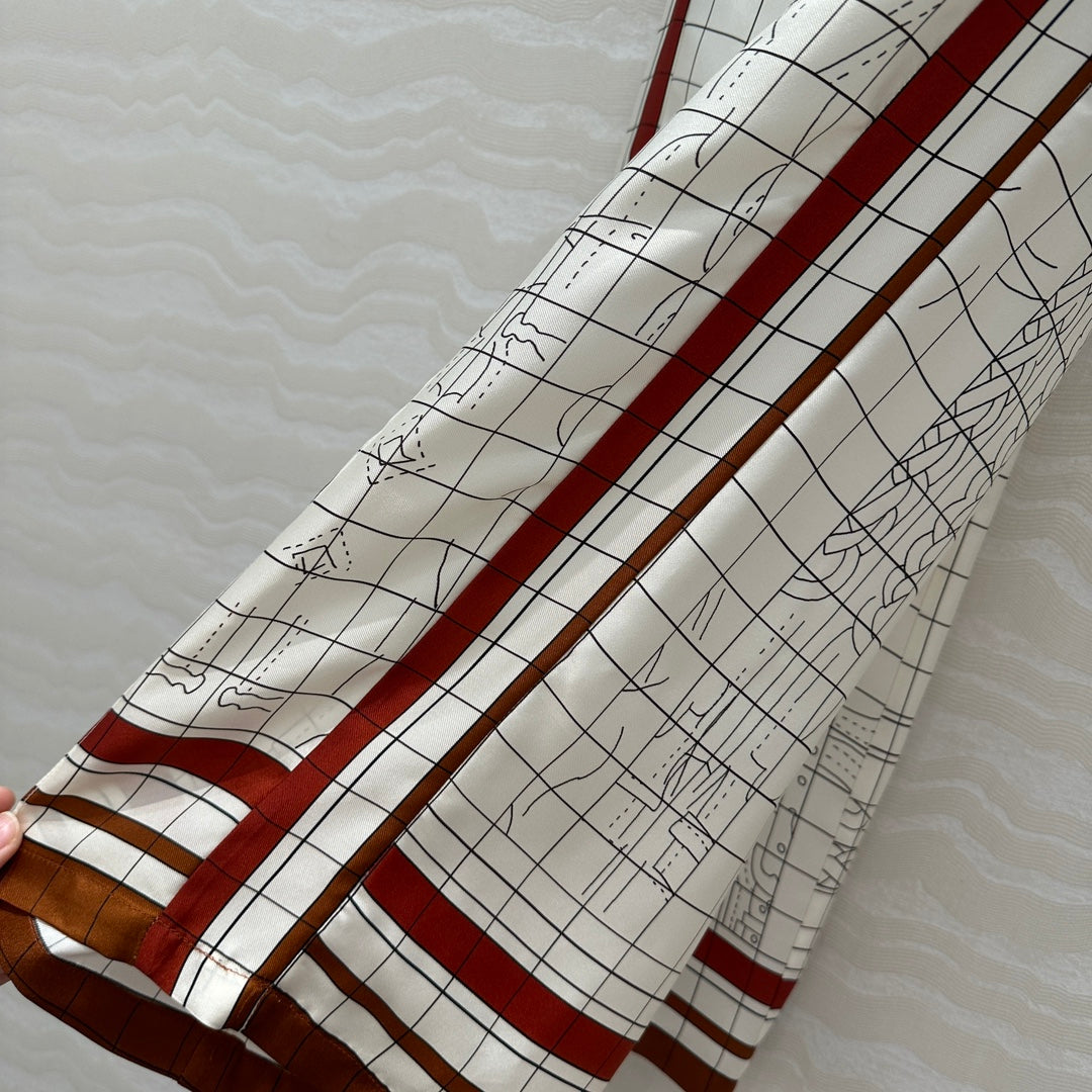 Hm 25 Coaching Deja Vu Wide-leg Straight Pants White Red Silk