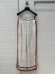 Hm 25 Coaching Deja Vu Wide-leg Straight Pants White Red Silk