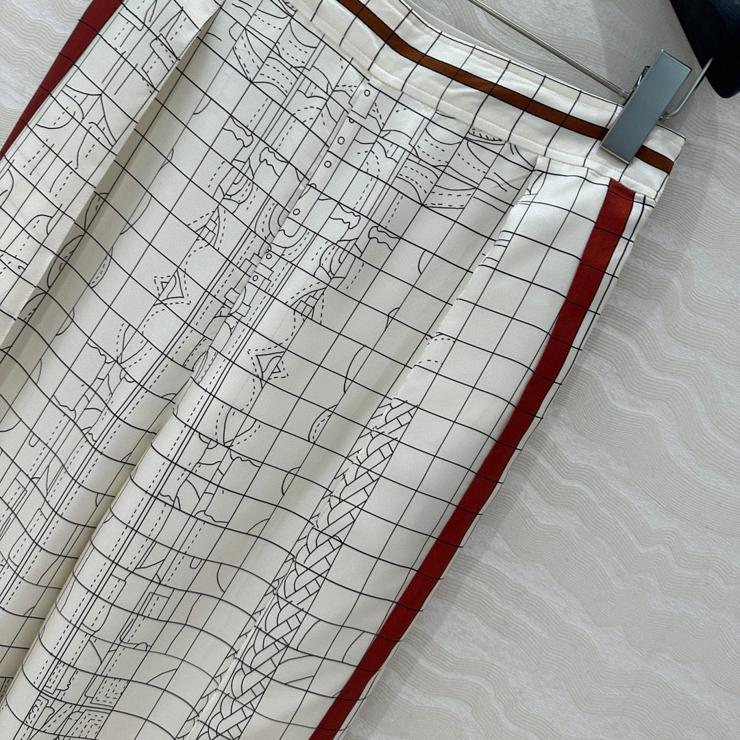Hm 25 Coaching Deja Vu Wide-leg Straight Pants White Red Silk