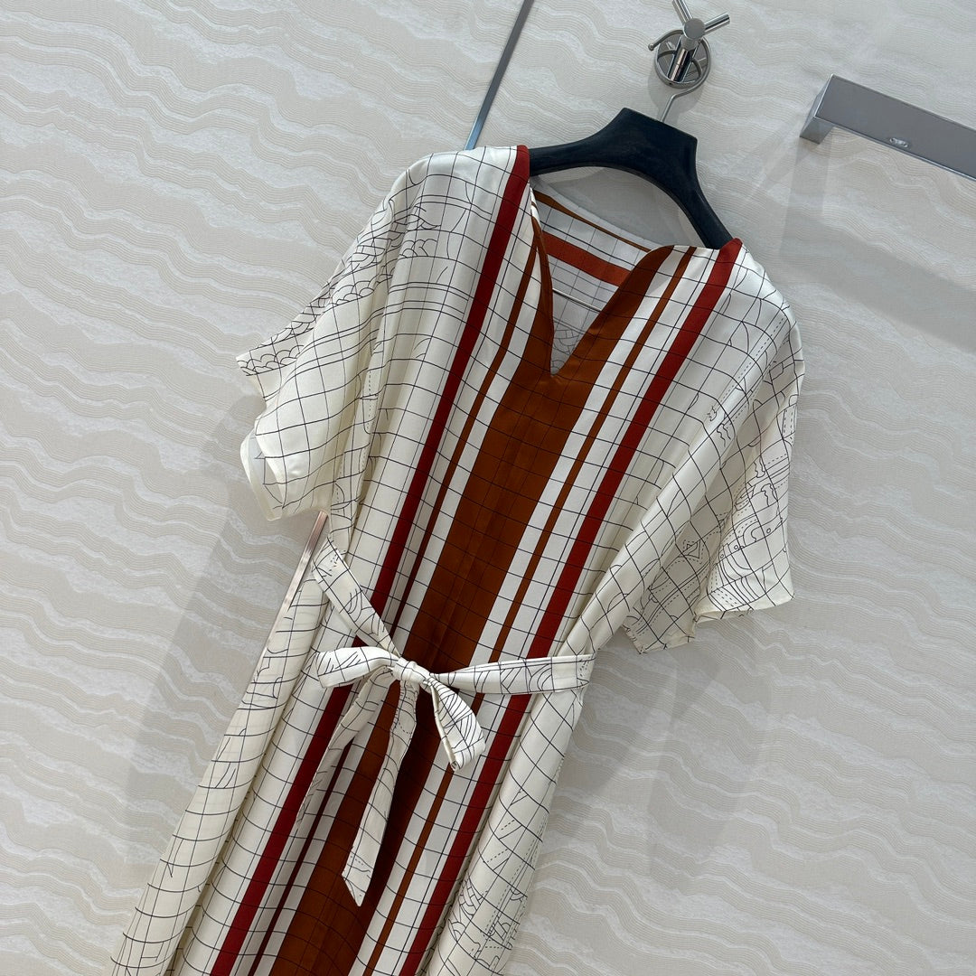 Hm 25 Coaching Deja Vu Shirt Dress White Brown Red Silk