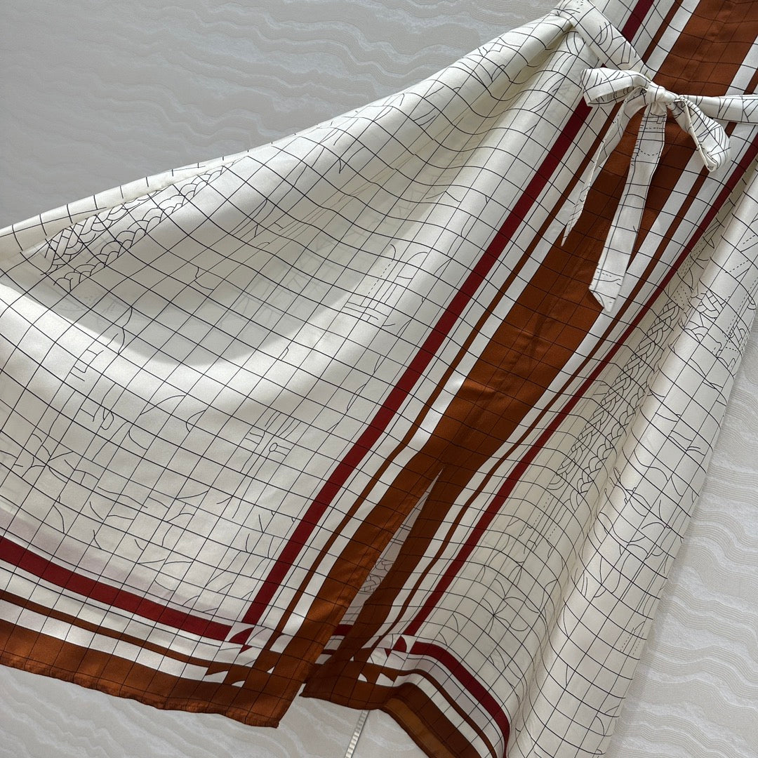Hm 25 Coaching Deja Vu Shirt Dress White Brown Red Silk