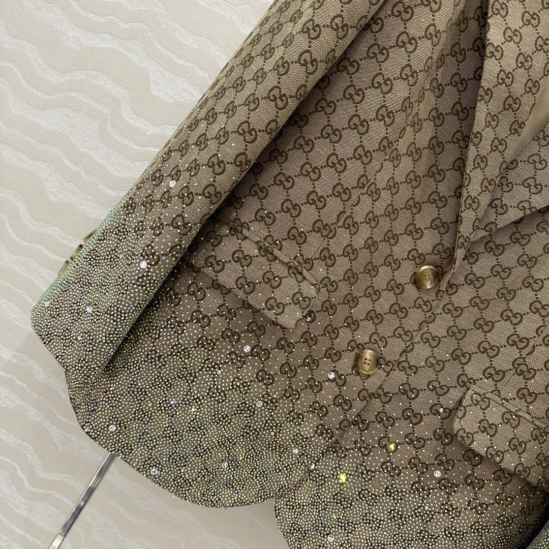Gucci GG Letter Jacquard Woven Jacket Light Brown Polyester Fiber
