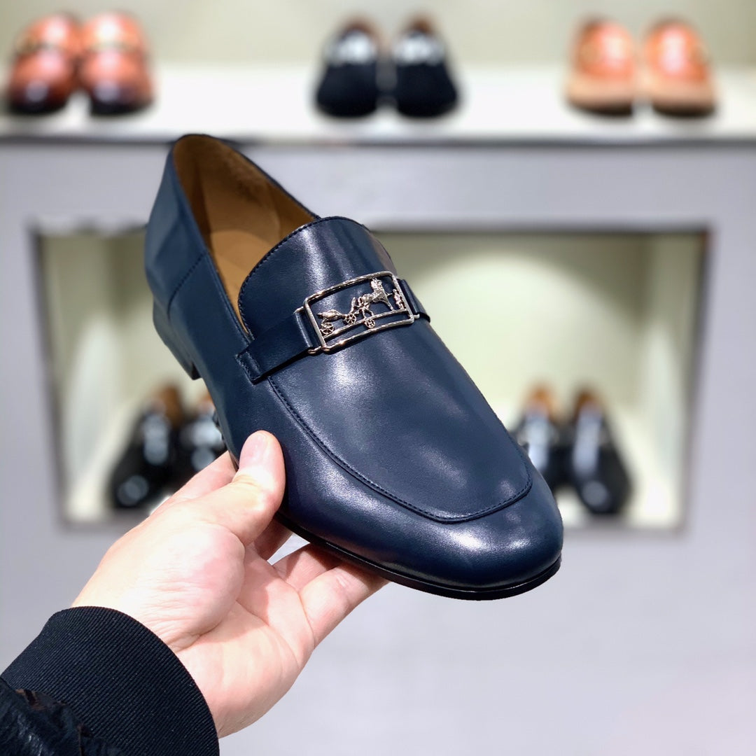 HM Men's Loafer Navy Blue Calfskin 539687