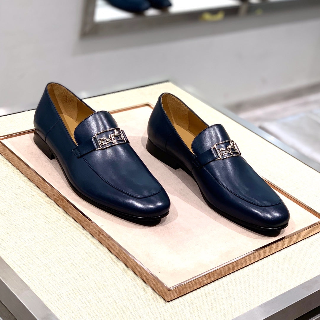 HM Men's Loafer Navy Blue Calfskin 539687