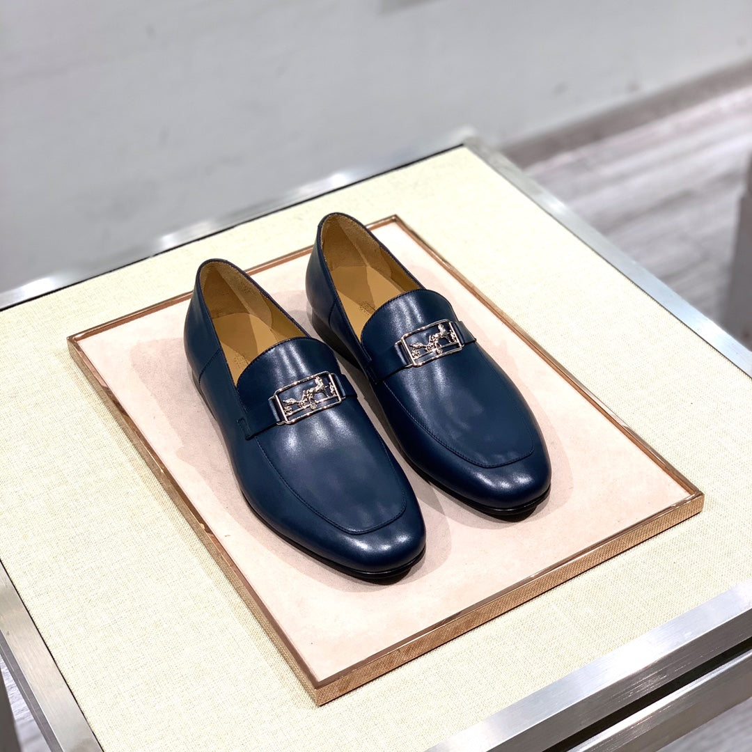 HM Men's Loafer Navy Blue Calfskin 539687