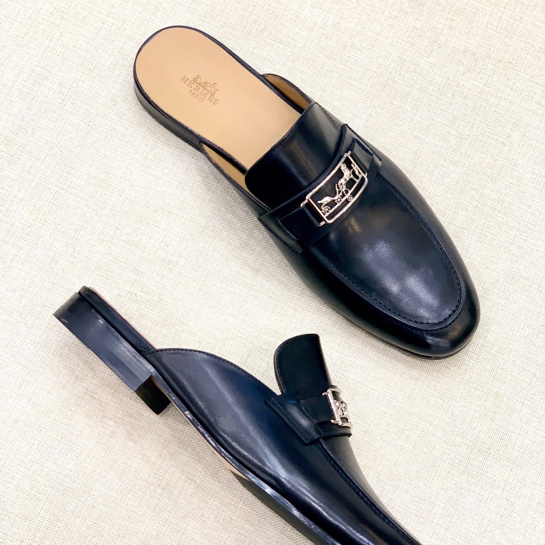 HM Men's Mule Black Cowhide 539721