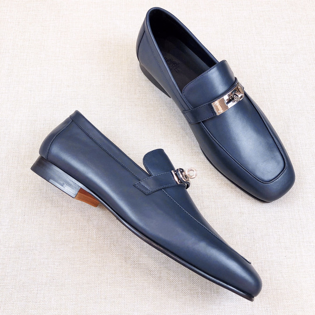 HM Men's Loafer Navy Blue Calfskin 539738