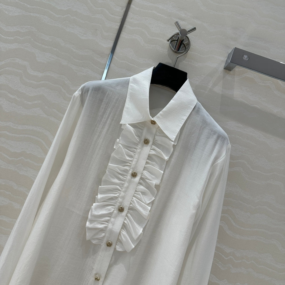 CC Lace Shirt In White Cotton And Silk