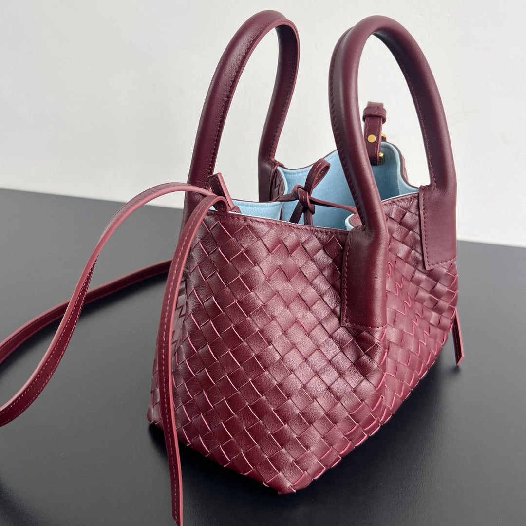 BV Pinacoteca 24cm Bag Burgundy Blue Leather Suede 533285