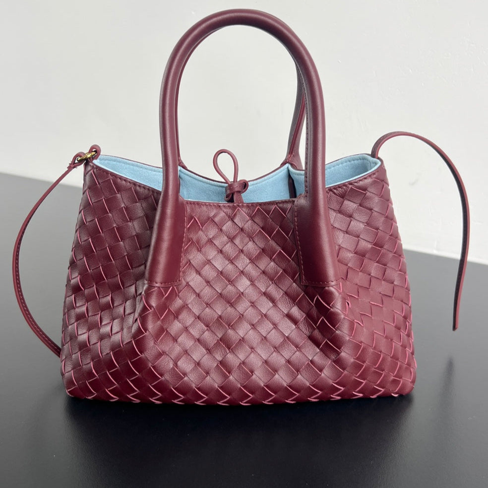 BV Pinacoteca 24cm Bag Burgundy Blue Leather Suede 533285