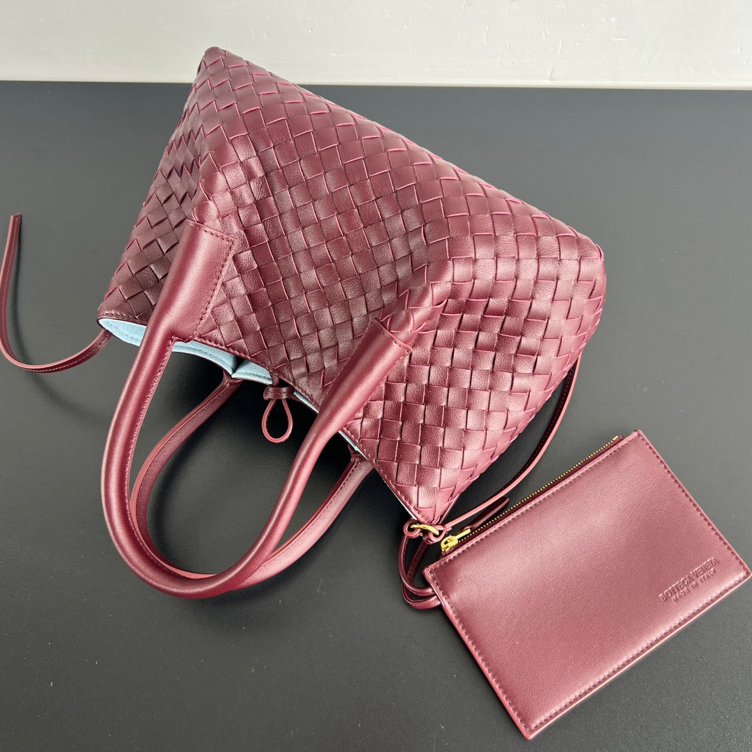 BV Pinacoteca 24cm Bag Burgundy Blue Leather Suede 533285