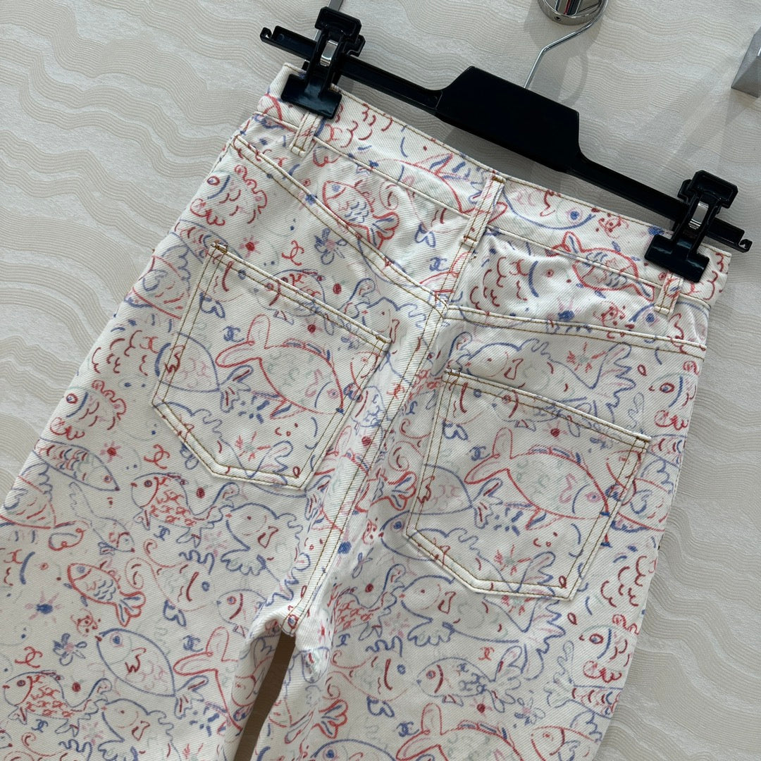 CC Straight Pants Multicolor Denim Cotton