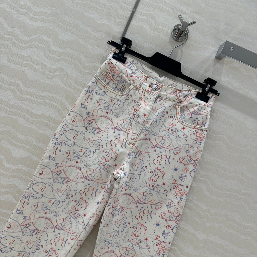 CC Straight Pants Multicolor Denim Cotton