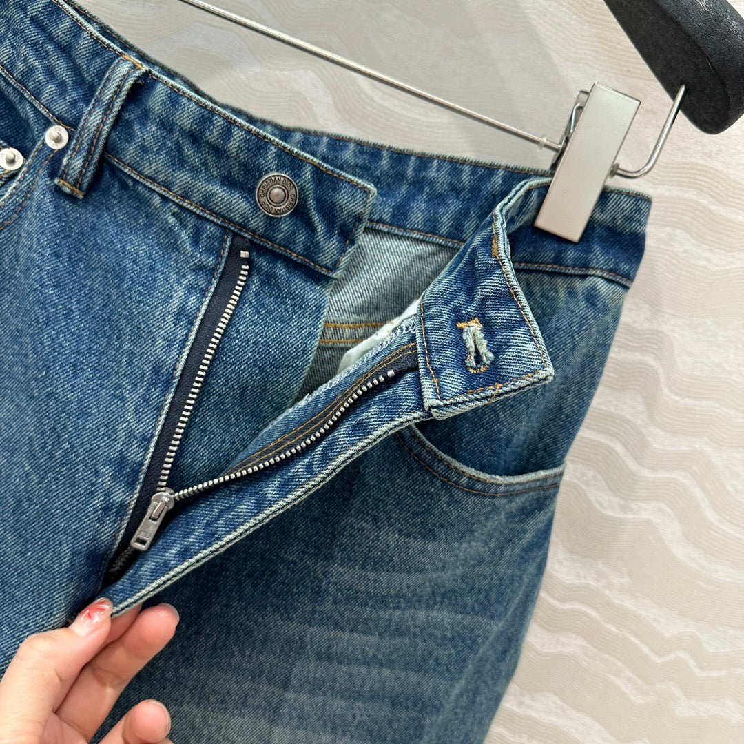 CD Ripped Straight Jeans Blue Cotton