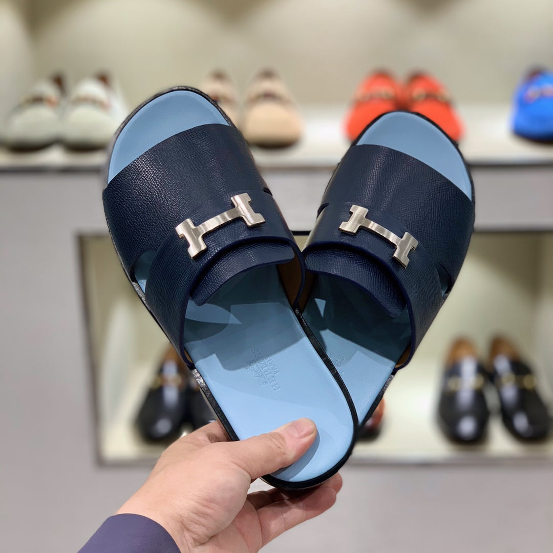HM Men's Slide Navy Blue Cowhide 567150