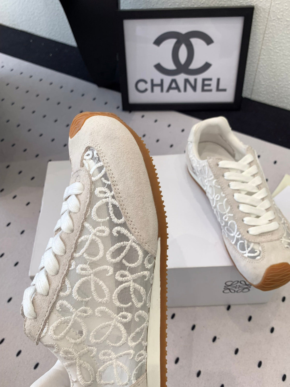 Loewe 25 Runner Sneaker White Mesh Suede