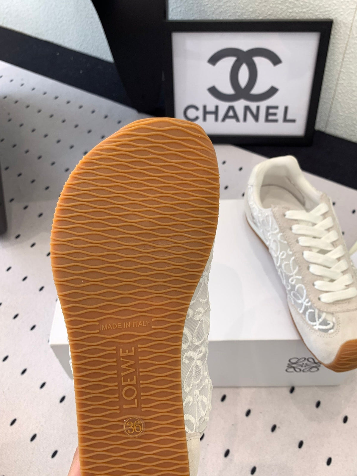 Loewe 25 Runner Sneaker White Mesh Suede