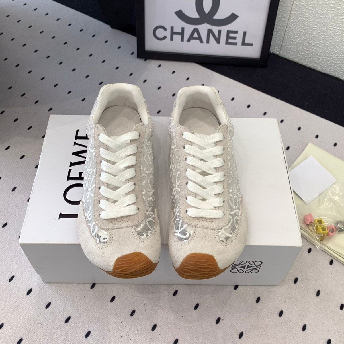Loewe 25 Runner Sneaker White Mesh Suede