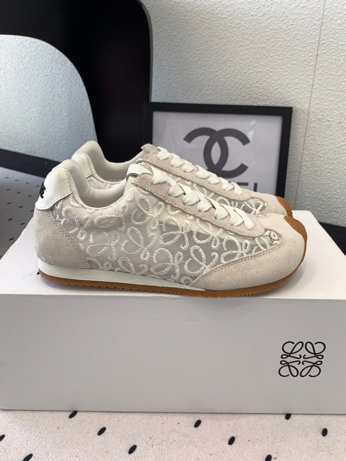 Loewe 25 Runner Sneaker White Mesh Suede