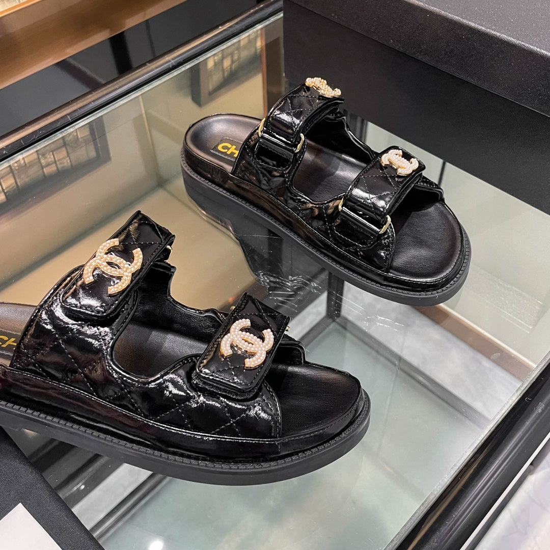 CC 25S Dad Sandal Mule Black Patent Calfskin