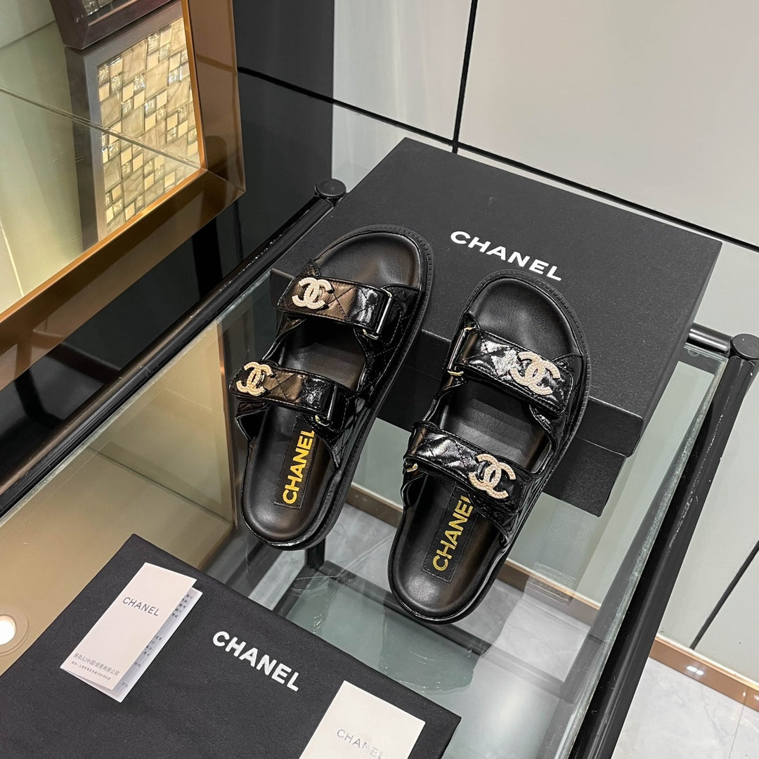 CC 25S Dad Sandal Mule Black Patent Calfskin