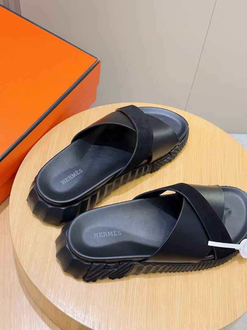 HM Men's Infra Slide Black Cowhide Suede 600000