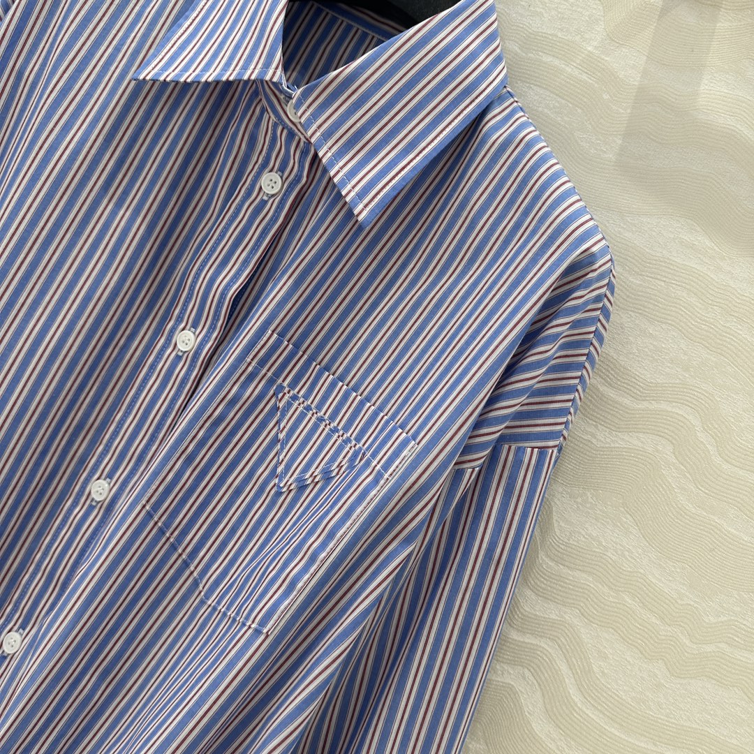 Prada Striped Shirt Dress Blue Cotton