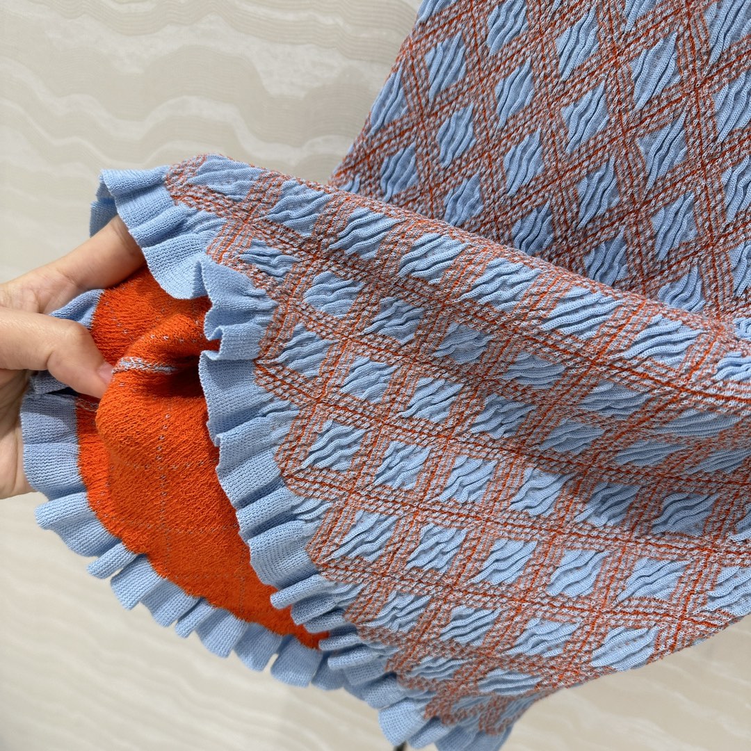 Prada Long Skirt Blue mix Orange Cotton Poliamide