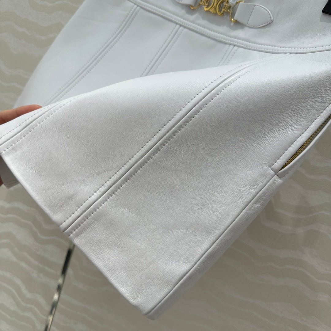 Celine Arc de Triomphe Metal Buckle skirt White Lambskin