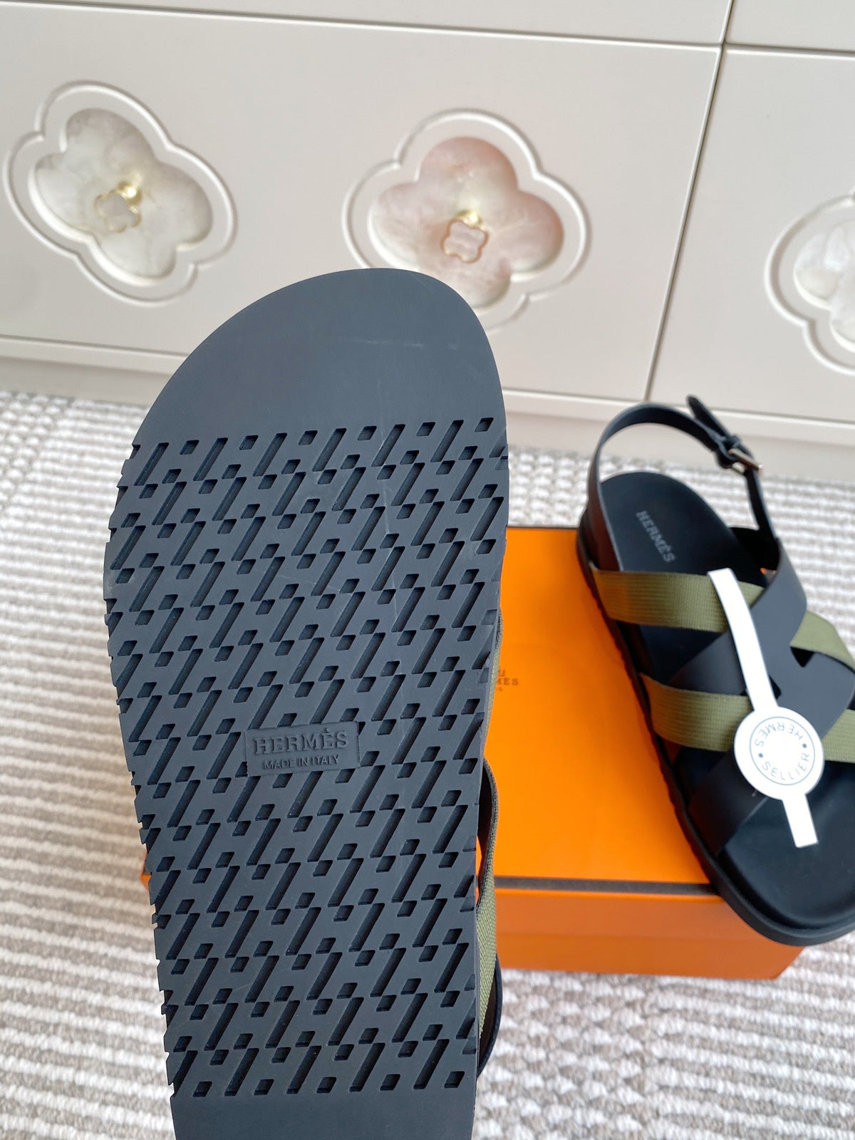 HM Heracles Sandals Black Army Green Calfskin 291450