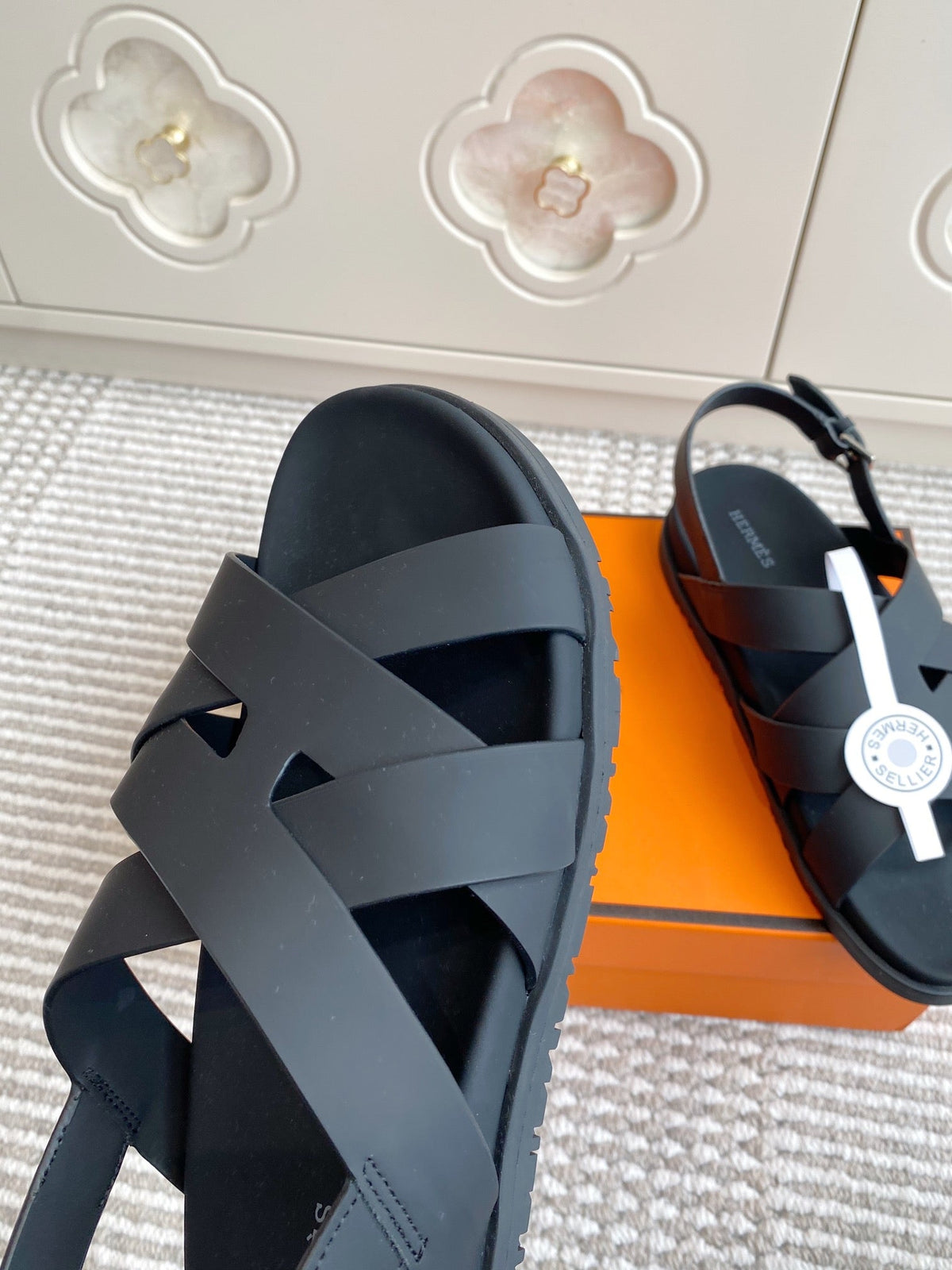 HM Heracles Sandals Black Calfskin 291453