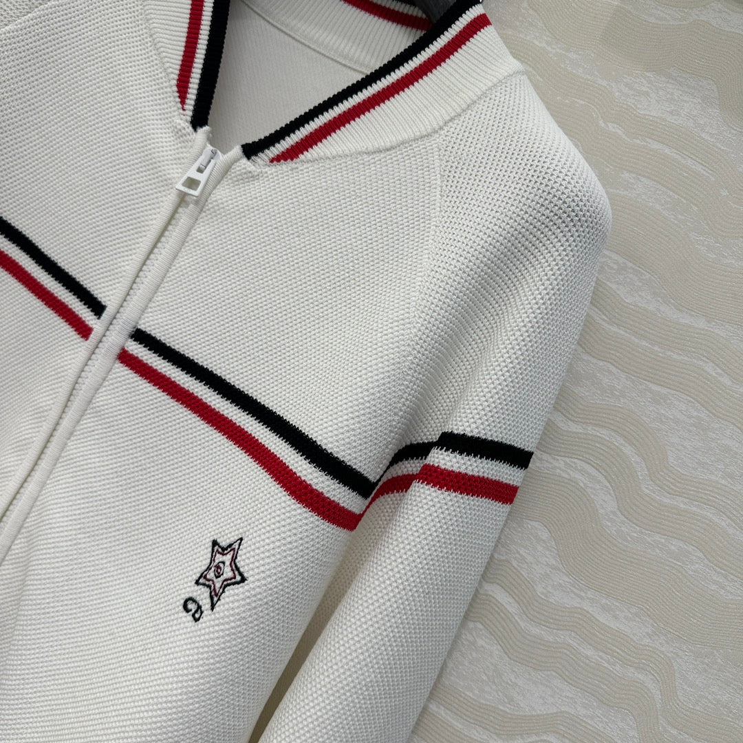 CD Knitted Zipper Jacket White Rayon Polyester